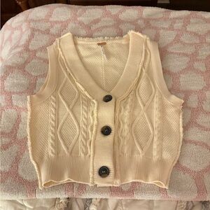 Free People Cream Cable Knit Button-Up Sweater Vest